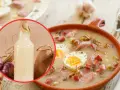 Prosty przepis na żurek z butelki. Aromatyczna zupa z kiełbasą, jajkiem i chrzanem. Idealna na Wielkanoc.