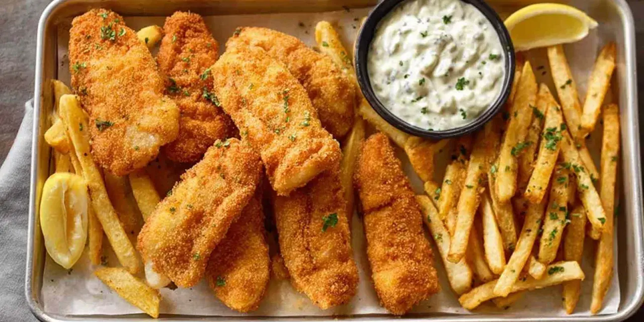 Chrupiąca ryba z airfryer, podana z frytkami, sosem tatarskim i cytryną. Pyszny obiad gotowy w mgnieniu oka!