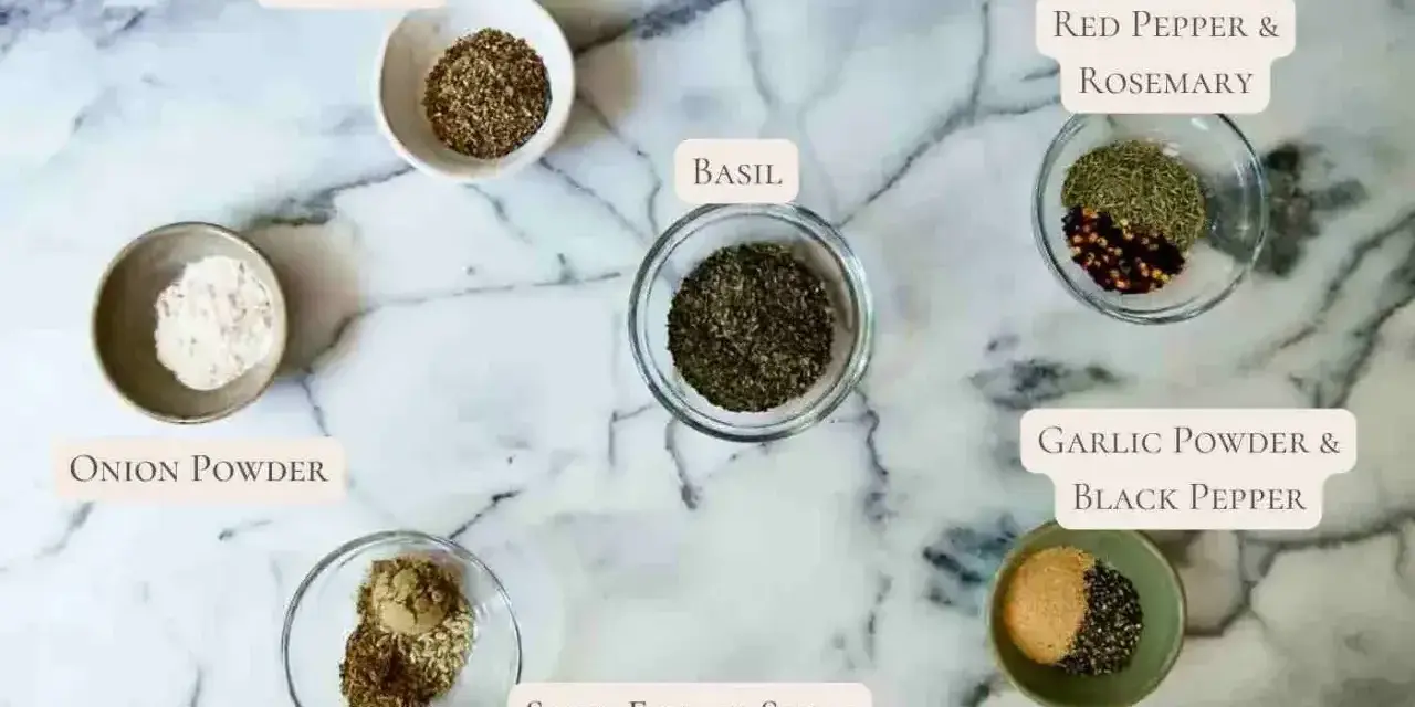 Idealne jakie przyprawy do spaghetti: oregano, bazylia, czosnek, cebula, rozmaryn, tymianek, nasiona kopru, pieprz i płatki chili.
