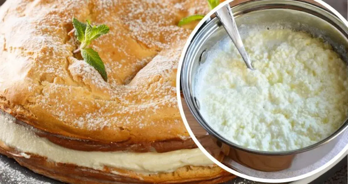 Jak uratować zwarzony krem z mascarpone? Na zdjęciu ciasto z kremem i garnek z masą, która może wymagać poprawy.