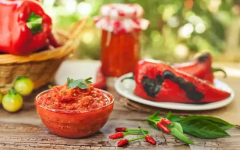 Ajvar co to? Aromatyczna pasta z pieczonej papryki i pomidorów, gotowa do spożycia.