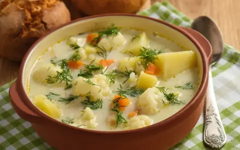 Aksamitna zupa kalafiorowa jak u babci, pełna ziemniaków, marchewki i koperku. Idealna na chłodne dni.