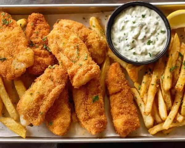 Chrupiąca ryba z airfryer, podana z frytkami, sosem tatarskim i cytryną. Pyszny obiad gotowy w mgnieniu oka!