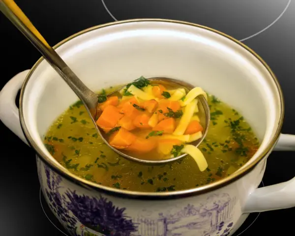 Nabieram chochlą aromatyczny bulion warzywny z marchewką i makaronem. Idealny przepis, jak zrobić bulion warzywny.