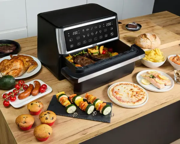 Airfryer przepisy po polsku: pieczony kurczak, steki, ryba, szaszłyki, frytki, pizza, muffinki i więcej.