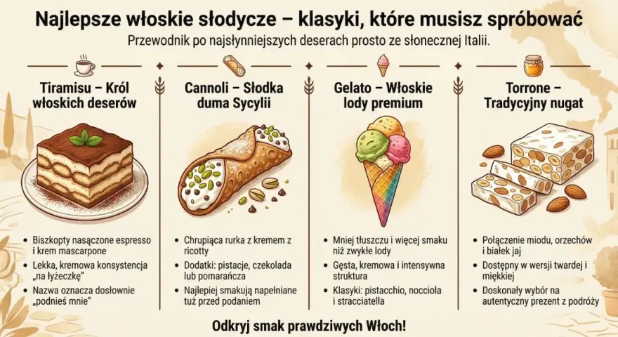 Tiramisu, cannoli, gelato i torrone – cztery klasyki włoski deser, które musisz spróbować.