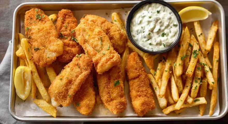 Chrupiąca ryba z airfryer, podana z frytkami, sosem tatarskim i cytryną. Pyszny obiad gotowy w mgnieniu oka!