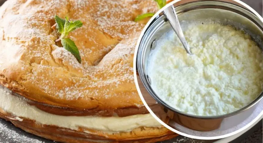 Jak uratować zwarzony krem z mascarpone? Na zdjęciu ciasto z kremem i garnek z masą, która może wymagać poprawy.