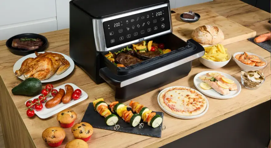 Airfryer przepisy po polsku: pieczony kurczak, steki, ryba, szaszłyki, frytki, pizza, muffinki i więcej.